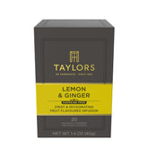 Taylors of Harrogate Lemon & Ginger tea bag close-up for a refreshing, caffeine-free break