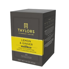 Taylors of Harrogate Lemon & Ginger box and bags shown for convenient daily use