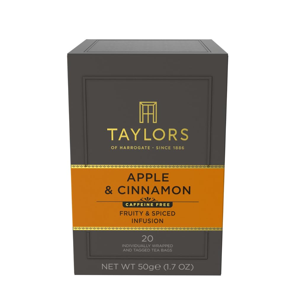 Taylors of Harrogate Apple & Cinnamon packaging showing 20-count box, ideal for gifting