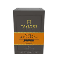 Taylors of Harrogate Apple & Cinnamon packaging showing 20-count box, ideal for gifting