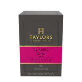 Taylors of Harrogate Classic Chai tea bags in packaging for on-the-go freshness.