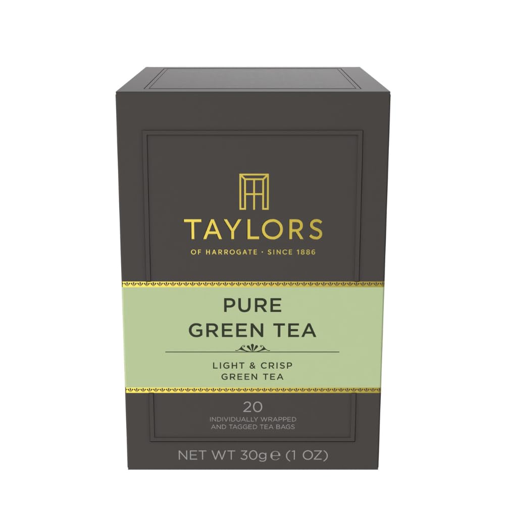 Taylors of Harrogate Pure Green Tea bag emitting delicate aroma for a fresh cup