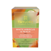 Taylors of Harrogate white hibiscus peach tea bags for a delicate, fruity brew.