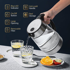 Taylor Swoden glass kettle with illuminated base; monitor boil at a glance.