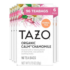 TAZO Calm Chamomile tea bags ready to brew for a soothing cup.