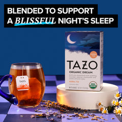 TAZO DREAM steam rising from a steeping bag signals warmth.