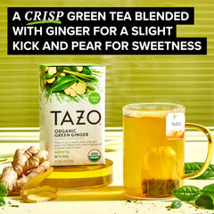 TAZO Green Ginger cup steaming captures inviting aroma and warmth in hot moments