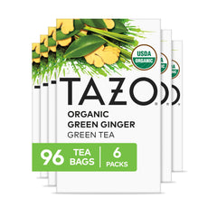 TAZO Green Ginger tea bags close-up highlighting the organic blend and ginger spice