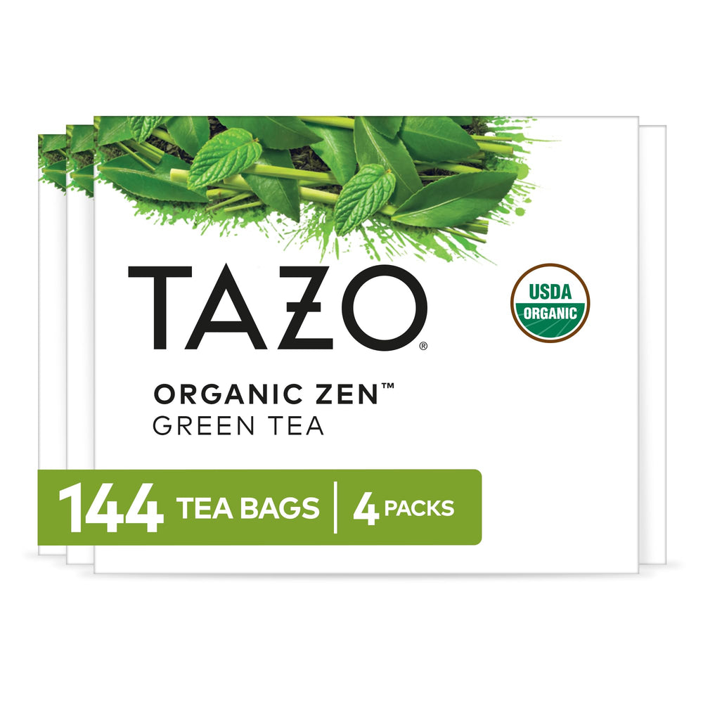 TAZO Organic Zen Green Tea bags in a box, ideal for daily rituals and consistent flavor.