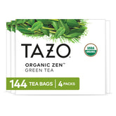 TAZO Organic Zen Green Tea bags in a box, ideal for daily rituals and consistent flavor.