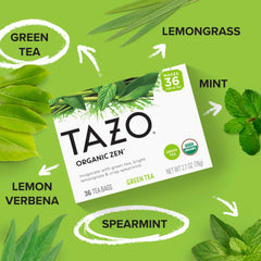 TAZO Organic Zen Green Tea lemon verbena and lemongrass ingredients evoke a bright aroma