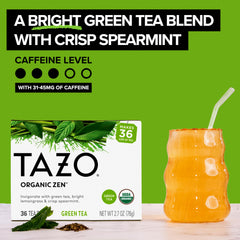 TAZO Organic Zen Green Tea spearmint leaves emphasize crisp, refreshing notes