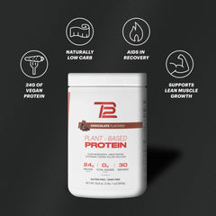 TB12 dairy-free vegan protein nutrition panel indicates 24g per serving.