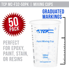TCP Global cups show 2:1, 3:1, and 4:1 measurement marks