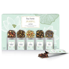 Tea Forte Single Steeps collection box showing assorted flavors for tasting and gifting