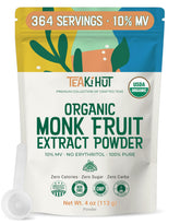 TEAki Hut Pure Monk Fruit Powder package shows zero-calorie sweetness for daily beverages