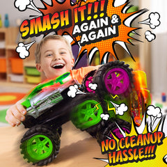 Team Power Exploding Monster Truck reboot moment after crash, parts click back securely.