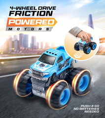 Team Power Monster Trucks performing 360° stunts for thrilling play