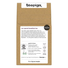 teapigs English Breakfast brewed cup showing bold malty notes and zesty finish