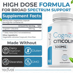 Teaveli Cognizin capsules ready to dispense indicating convenient daily cognitive support.