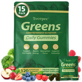 Tecepec Greens Daily Gummies bottle pour for on-the-go daily nutrition.
