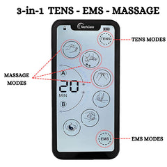 TechCare Massager dual-channel control enables simultaneous treatment options.