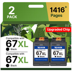 TECKKIN 67XL black ink cartridge front view for reliable HP printer compatibility.