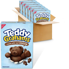Teddy Grahams Chocolate snacks in a 6-pack box, ideal for lunchboxes and on-the-go.