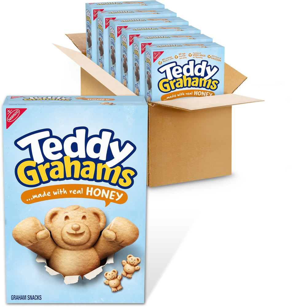 Teddy Grahams Honey six-box pack ready for family snacking.