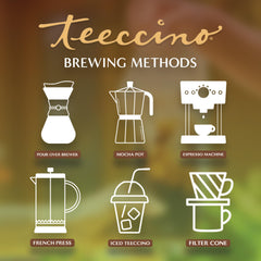 Teeccino brews like coffee in your machine, hot or iced.