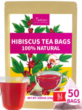 Teelux Hibiscus tea bags in eco packaging highlight compostable bags.