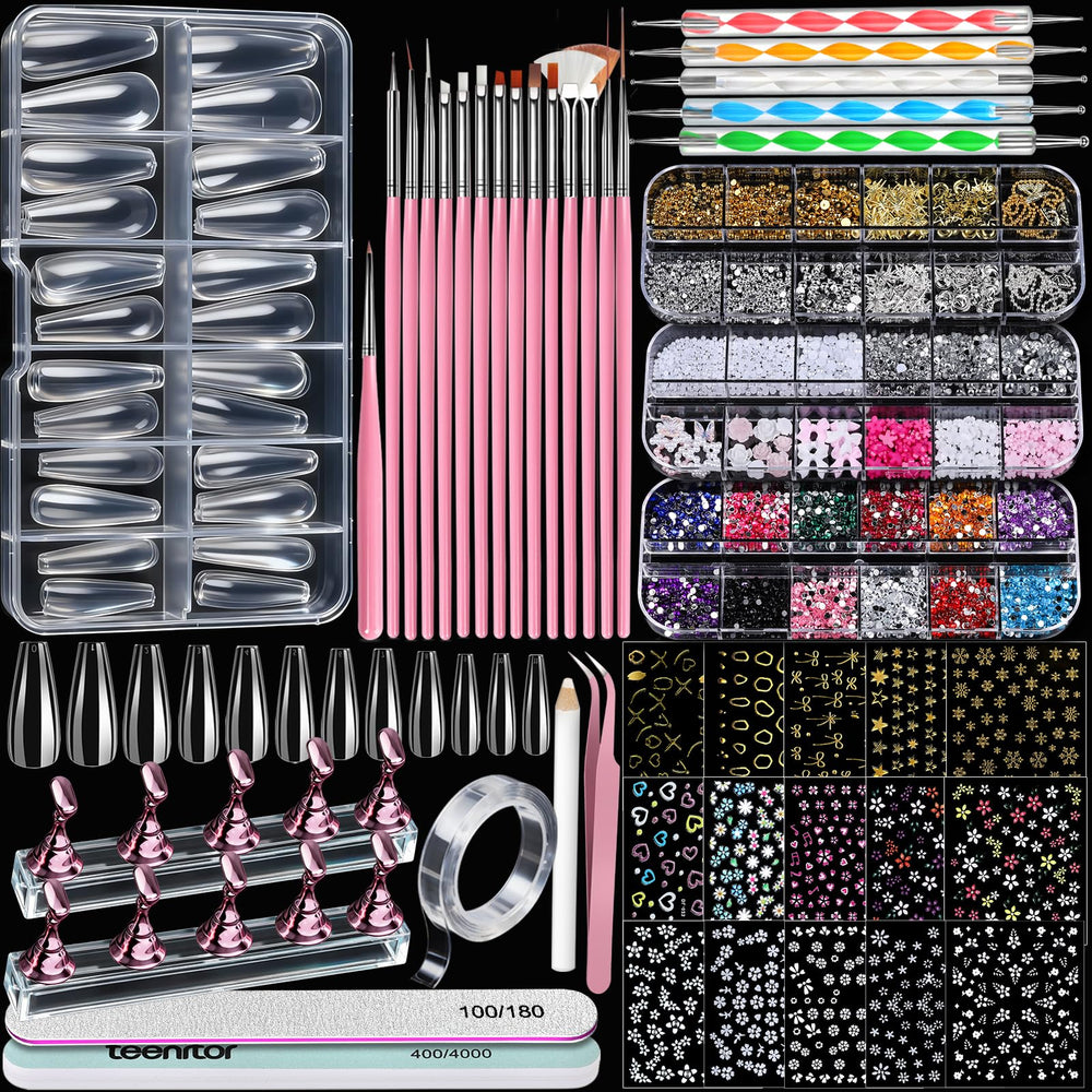 Teenitor acrylic nail kit with clear coffin tips for durable at-home manicures.