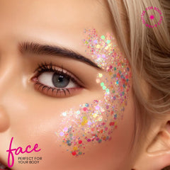 Teenitor face glitter on cheek during dance for long-lasting sparkle.