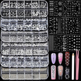 Teenitor silver nail charms and rhinestones for dazzling 3D nail art