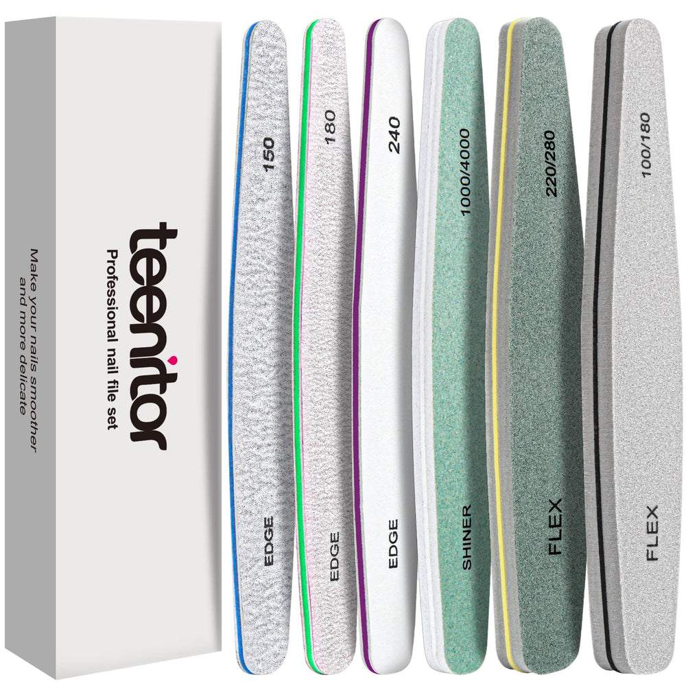 Teenitor nail file set 6pc offering versatile shapes for precise shaping and edge control