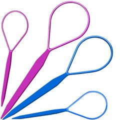 Teenitor 4-piece pony tail tool set in purple demonstrates quick pull-through braiding.