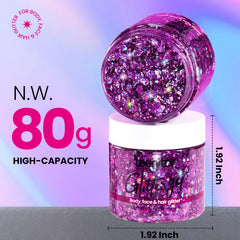 Teenitor purple body glitter gel applied to the body for long-lasting sparkle