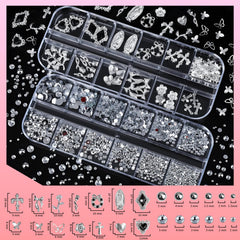 Teenitor 3D silver nail charms in 12 styles for personalized art
