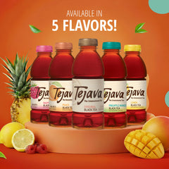 Tejava Peach Unsweetened Iced Tea bottle back emphasizes sustainability certifications