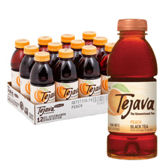 Tejava Peach Unsweetened Iced Tea bottle front shows pure flavor without sugar