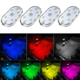 TEKSHINNY 4Pcs interior car LED lights with 7 color options for ambiance.
