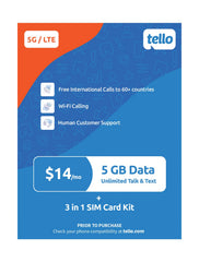 Tello 3-in-1 SIM card included for quick setup and versatile device compatibility.