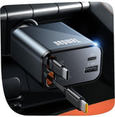 Temdan 69W retractable car charger shows clutter-free cabin with easy access to ports