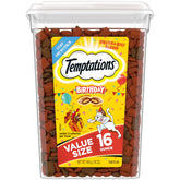 Temptations Birthday Cat Treats tub front view; easy daily reward for your cat.