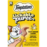 Temptations Creamy Puree squeezable tube chicken for interactive feeding and bonding.