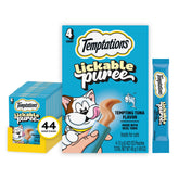 Temptations Creamy Puree squeeze-tube closeup showing tuna flavor for interactive feeding