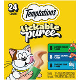 Temptations creamy puree tuna tube close-up, irresistible texture for cats