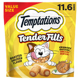 Temptations Tender Fills roasted chicken pack showing crunchy shell to entice cats