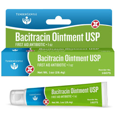 TenderGentle Bacitracin Ointment tube front for quick first-aid application.