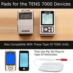 Packaging front of TENS 7000 official pads highlighting a 16-pack.